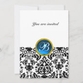 Invitation DAMASK GEMME PIERRE MONOGRAMME saphir bleu avec (Devant)