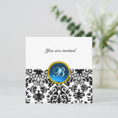 Invitation DAMASK GEMME PIERRE MONOGRAMME saphir bleu blanc (Debout devant)