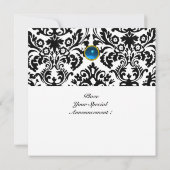 Invitation DAMASK GEMME PIERRE MONOGRAMME saphir bleu blanc (Dos)