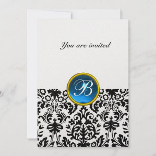 Invitation DAMASK GEMME PIERRE MONOGRAMME saphir bleu glace