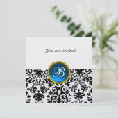 Invitation DAMASK GEMME PIERRE MONOGRAMME saphir bleu glace (Debout devant)