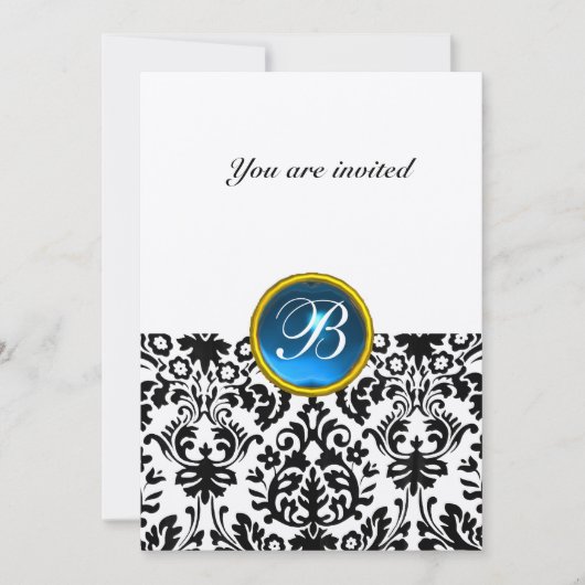Invitation DAMASK GEMME PIERRE MONOGRAMME saphir bleu or (Devant)
