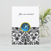 Invitation DAMASK GEMME PIERRE MONOGRAMME saphir bleu or (Debout devant)