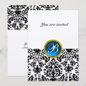 Invitation DAMASK GEMME PIERRE MONOGRAMME saphir bleu or (Devant / Derrière)
