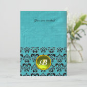 Invitation DAMASK GEMME PIERRE MONOGRAMME soie bleu noir blan (Debout devant)