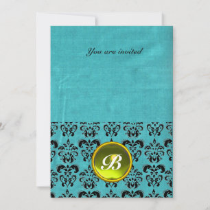Invitation DAMASK GEMME PIERRE MONOGRAMME soie bleu rose