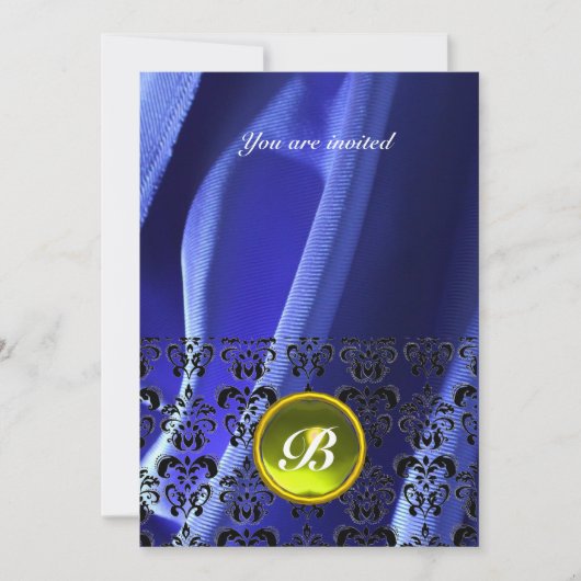 Invitation DAMASK GEMME PIERRE MONOGRAMME soie bleue (Devant)