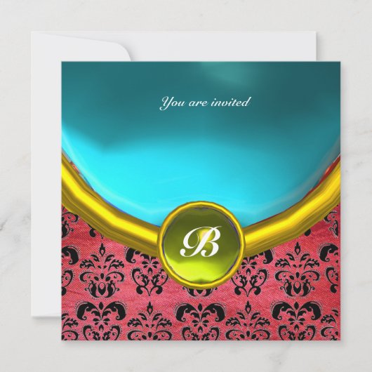 Invitation DAMASK GEMME PIERRE MONOGRAMME soie pourpre bleue (Devant)