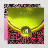 Invitation DAMASK GEMME PIERRE MONOGRAMME soie pourpre jaune (Devant / Derrière)