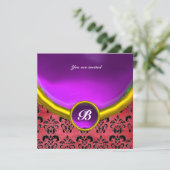 Invitation DAMASK GEMME PIERRE MONOGRAMME soie rose violet no (Debout devant)