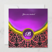 Invitation DAMASK GEMME PIERRE MONOGRAMME soie violet noir (Devant)