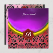 Invitation DAMASK GEMME PIERRE MONOGRAMME soie violet pourpre (Devant / Derrière)