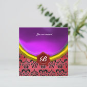 Invitation DAMASK GEMME PIERRE MONOGRAMME soie violet pourpre (Debout devant)