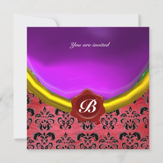 Invitation DAMASK GEMME PIERRE MONOGRAMME soie violet pourpre (Devant)