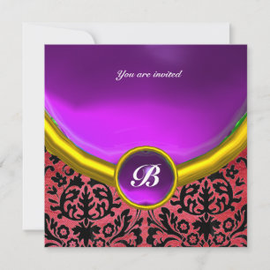 Invitation DAMASK GEMME PIERRE MONOGRAMME soie violet pourpre