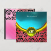 Invitation DAMASK GEMME PIERRE MONOGRAMME soie violette bleue (Devant / Derrière)