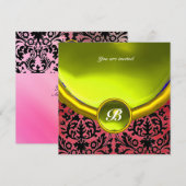 Invitation DAMASK GEMME PIERRE MONOGRAMME soie violette jaune (Devant / Derrière)