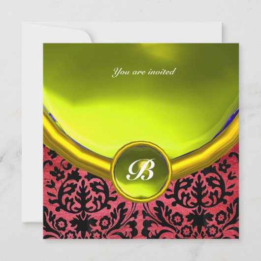Invitation DAMASK GEMME PIERRE MONOGRAMME soie violette jaune (Devant)