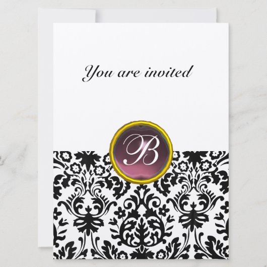 Invitation DAMASK GEMME PIERRE MONOGRAMME tacheté de pourpre (Devant)
