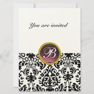 Invitation DAMASK GEMME PIERRE MONOGRAMME tacheté de pourpre