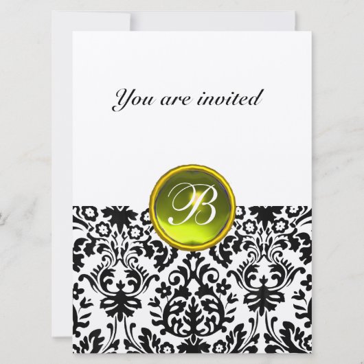Invitation DAMASK GEMME PIERRE MONOGRAMME tacheté jaune (Devant)