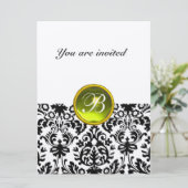 Invitation DAMASK GEMME PIERRE MONOGRAMME tacheté jaune (Debout devant)