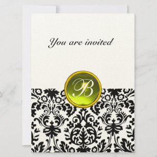 Invitation DAMASK GEMME PIERRE MONOGRAMME tacheté jaune