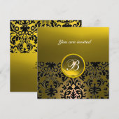 Invitation DAMASK GEMME PIERRE MONOGRAMME topaze jaune foncé (Devant / Derrière)