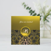 Invitation DAMASK GEMME PIERRE MONOGRAMME topaze jaune foncé (Debout devant)