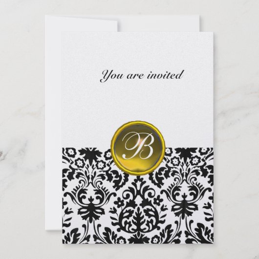 Invitation DAMASK GEMME PIERRE MONOGRAMME topaze jaune glace (Devant)