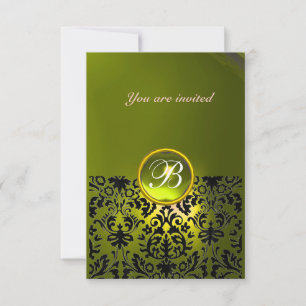Invitation DAMASK GEMME PIERRE MONOGRAMME topaze jaune rsvp