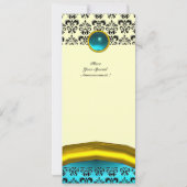 Invitation DAMASK GEMME PIERRE MONOGRAMME , turquoise bleu (Dos)