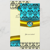 Invitation DAMASK GEMME PIERRE MONOGRAMME , turquoise bleu (Devant / Derrière)