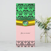 Invitation DAMASK GEMME PIERRE MONOGRAMME vert (Debout devant)