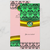 Invitation DAMASK GEMME PIERRE MONOGRAMME vert (Devant / Derrière)