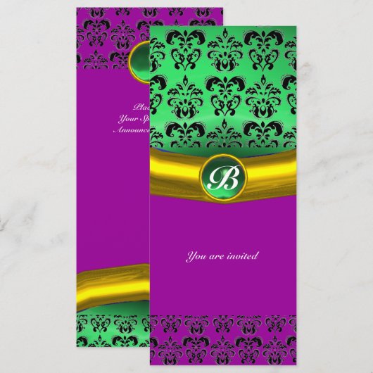 Invitation DAMASK GEMME PIERRE MONOGRAMME vert (Devant / Derrière)
