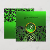 Invitation DAMASK GEMME PIERRE MONOGRAMME vert jade (Devant / Derrière)