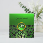 Invitation DAMASK GEMME PIERRE MONOGRAMME vert jade (Debout devant)