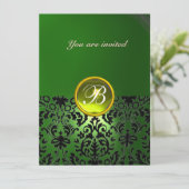 Invitation DAMASK GEMME PIERRE MONOGRAMME vert jaune (Debout devant)