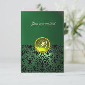 Invitation DAMASK GEMME PIERRE MONOGRAMME vert jaune rsvp (Debout devant)