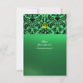 Invitation DAMASK GEMME PIERRE MONOGRAMME vert jaune rsvp (Dos)