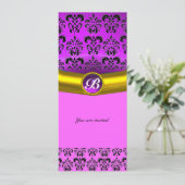Invitation DAMASK GEMME PIERRE MONOGRAMME violet pourpre (Debout devant)