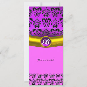 Invitation DAMASK GEMME PIERRE MONOGRAMME violet pourpre
