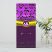 Invitation DAMASK GEMME PIERRE MONOGRAMME violet pourpre (Debout devant)
