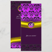 Invitation DAMASK GEMME PIERRE MONOGRAMME violet pourpre (Devant / Derrière)