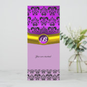 Invitation DAMASK GEMME PIERRE MONOGRAMME violet pourpre (Debout devant)