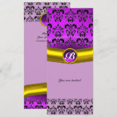 Invitation DAMASK GEMME PIERRE MONOGRAMME violet pourpre (Devant / Derrière)