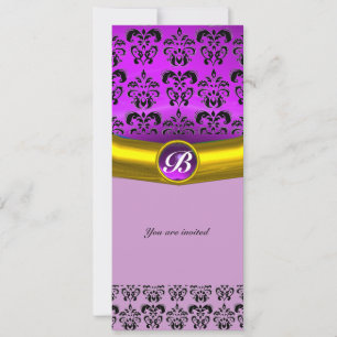 Invitation DAMASK GEMME PIERRE MONOGRAMME violet pourpre