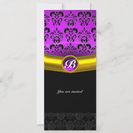 Invitation DAMASK GEMME PIERRE MONOGRAMME violet pourpre (Devant)