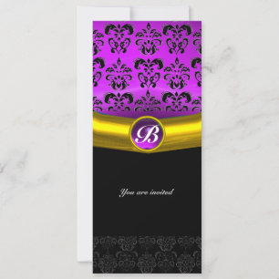 Invitation DAMASK GEMME PIERRE MONOGRAMME violet pourpre
